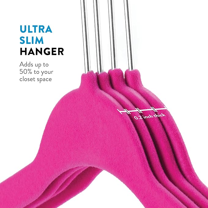 Zober Velvet Hangers 50 Pack - Heavy Duty Pink Hangers for Coats, Pants & Dress Clothes - Non Slip Clothes Hanger Set - Space Saving Felt Hangers for Clothing - Image 3