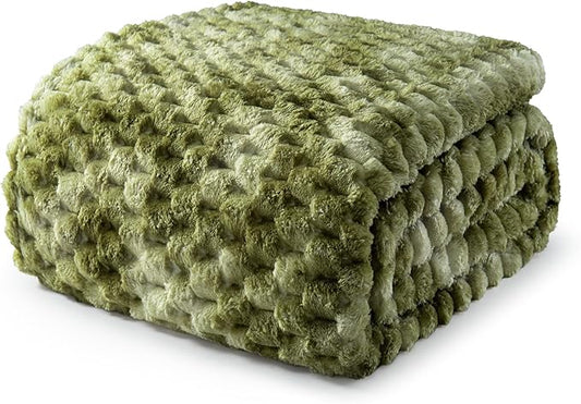 Exclusivo Mezcla Fleece King Blanket for Bed, Extra Large Fuzzy Tie-dye Olive Green Bed Blankets, Soft Cozy Plush Sofa Throws for All Seasons, 90x104 Inches