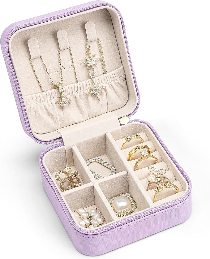 VLANDO Small Travel Jewelry Box Organizer - Girls Women Gift Rings Earrings Necklaces Jewelry Storage Display Case Purple by VLANDO