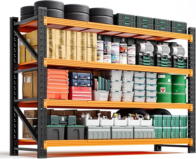 Letaya 4000LBS Heavy Duty Storage Shelves,60" W Metal Garage Shelving Units,4 Tier Large Tall Industrial Shelving,Adjustable Utility Rack Shelf for Warehouse,Basement (Orange, 60" W x 24" D x 70" H) by LetayaMetalCabinets