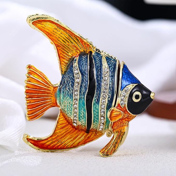 Hand Painted Animal Trinket Box for Home Decor, Hinged Jewelry Organizer Storage, Unique Personalized Collectible Keepsake Figurine Handmade Decorative Ornament Gifts (Angelfish) - Image 4