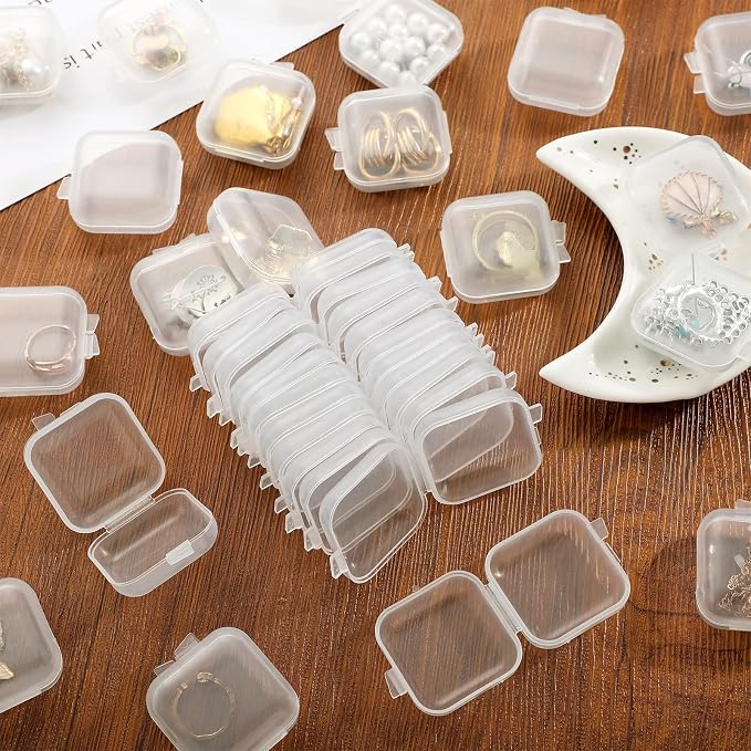 Chunful 100 Pack Mini Clear Plastic Jewelry Box Earring Organizers Small Storage Containers with Hinged Lid for Earrings Pearl Bracelets and Small Accessories - Image 4