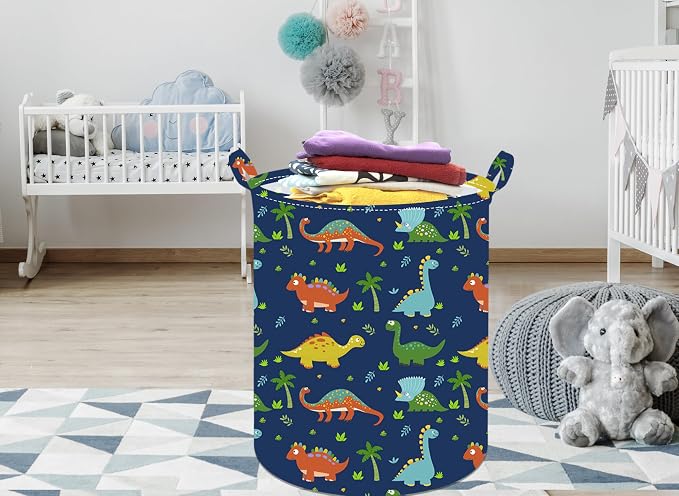 Collapsible Kids Laundry Basket Clothes Hamper, Foldable Storage Organizer Bin, Toy Clothes Storage with Handles for Boys Girls Bedroom, Room Decor Dinosaur - Image 5