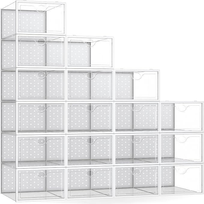 Pinkpum X-Large Shoe Storage Boxes 18 Pack, Shoe Organizer for Closet Clear Plastic Stackable Shoe Dispaly Case Holder Bins, Sneaker Storage for Sneakerheads White by Pinkpum