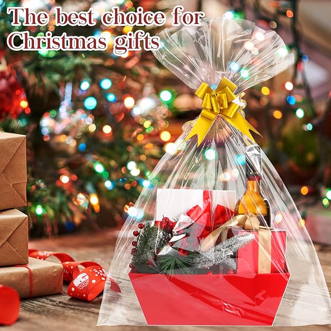 AFOROEOA 6PACK Red Baskets For Gifts Empty, 10x12”Thick Gift Basket with 6Bows 6Bags Empty Gift Baskets for Christmas, Easter, Birthdays, Valentine’s Day Wrapping Gift - Image 6