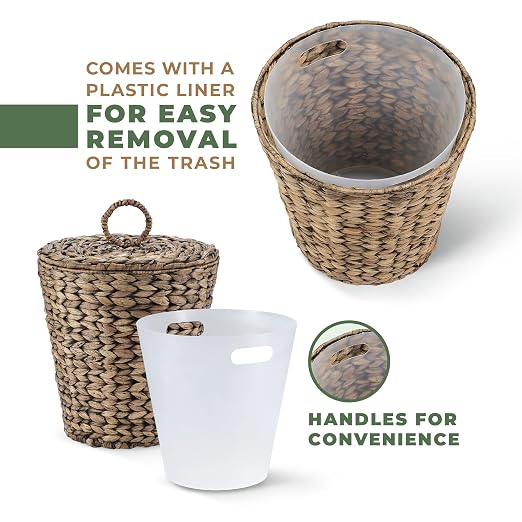 84ECO 3 Gallon Black Wicker Trash Can with Lid and Liner - Image 2