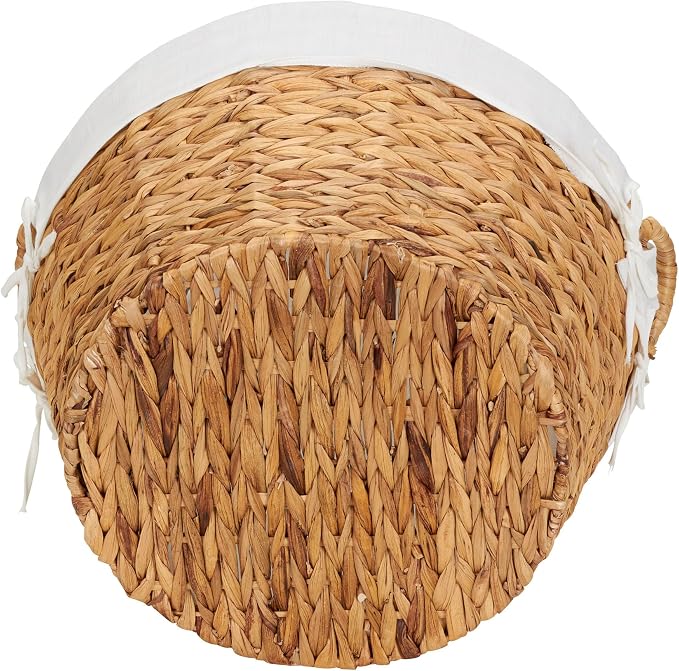 Household Essentials Round Wicker Laundry Basket with Handles, Whimsical Water Hyacinth Basket, Supportive Metal Frame, Removable Polyester Liner, Handwoven, Well-Structured and Versatile, Natural - Image 6