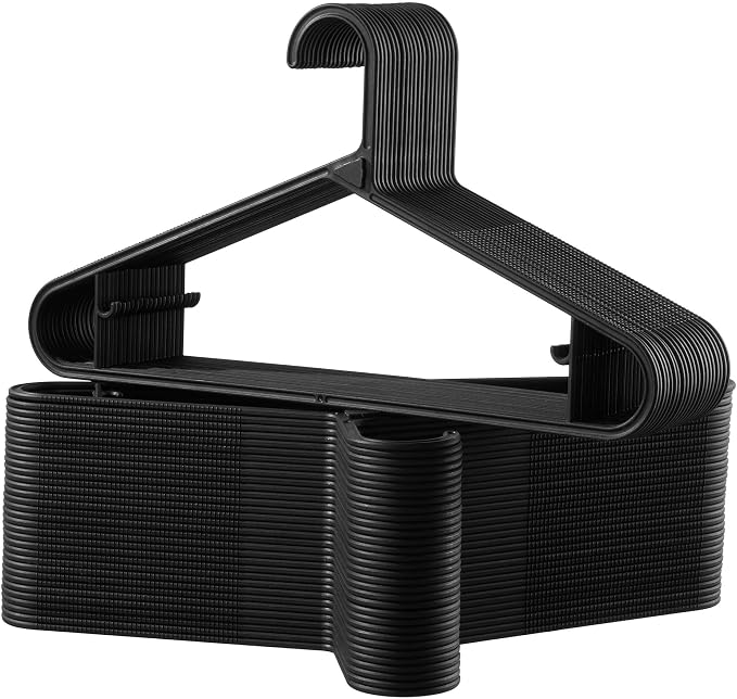 Vtopmart 60 Pack Plastic Clothes Hangers, 16.7in Standard StackFit Hangers for T-Shirt, Coats, Jackets, Sweaters, Non-Slip Slim Hanger with Hooks, Space-Saving in Closet, Durable Clothes Organizers by Vtopmart