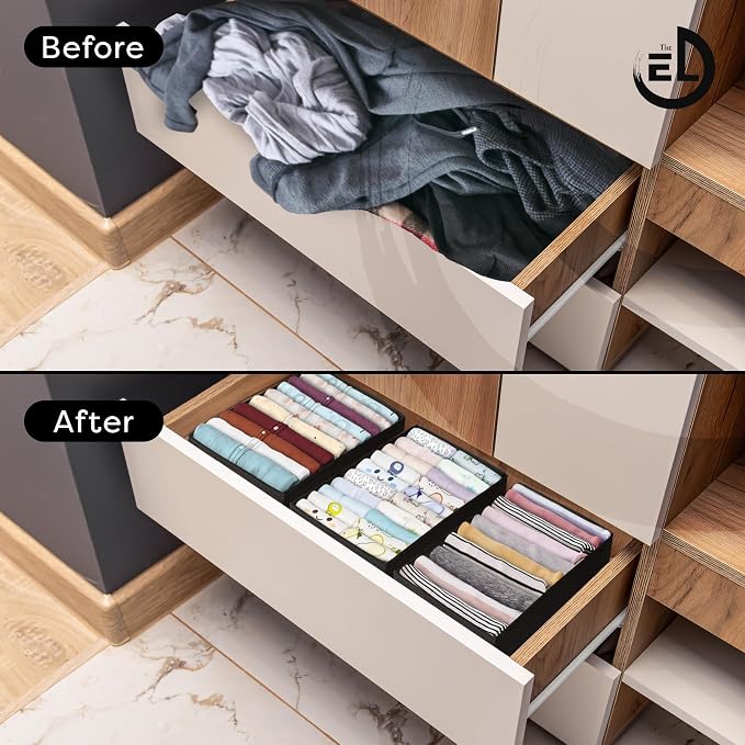 Drawer Organizer Clothes - 3 Set Multipurpose Dresser Drawer Organizer for Adults & Kids, Closet Foldable 10 Cells per Organizer - Non-Woven Fabric, T-Shirts, Baby Clothes, Shorts Organizer - Black - Image 6