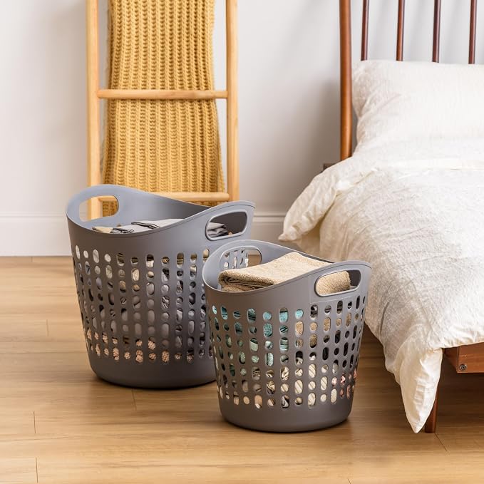 IRIS USA Plastic Laundry Basket Hamper, 3-Pack, 40L / 10 Gal Flexible Dirty Clothes Bag with Ventilation Holes, Bedroom Bathroom Apartment Dorm Laundry Room Blanket Pillow Trinkets Organization, Gray - Image 6