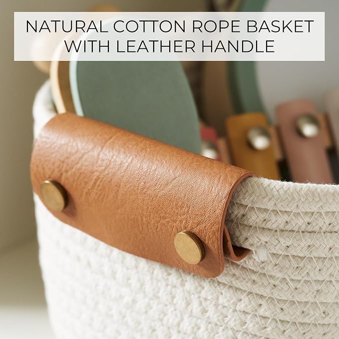 Beautiful Storage Basket Set of 5 - Sturdy Cotton Rope Baskets for Shelves Are Perfect for Organizing Your Home - Quality Storage Bins Easily Fit With Any Nursery or Bedroom Decor - Image 7
