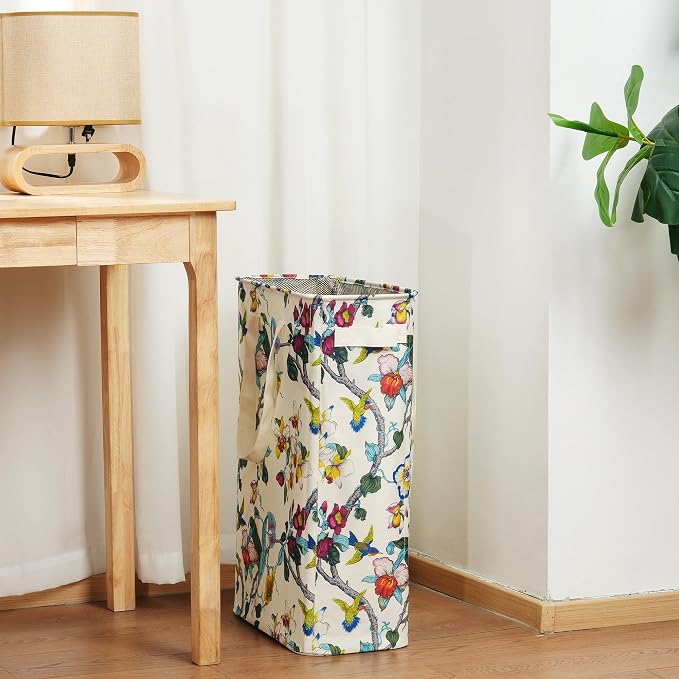 efluky Slim Laundry Basket, Narrow Laundry Hamper with Handles, Collapsible Dirty Clothes Hamper, Tall Laundry Bin for Laundry Room, Dorm and Bedroom, 48L (12.7 Gallon) Floral - Image 5