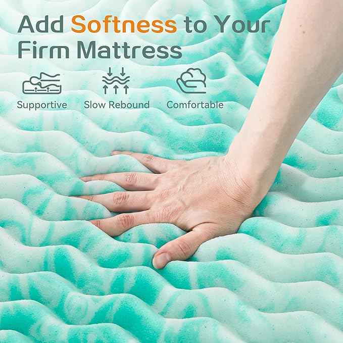 SINWEEK 2 Inch Mattress Topper 5-Zone Memory Foam Mattress Topper Pressure Relieve Soft Mattress Pad, CertiPUR-US Certified, King Size, Green