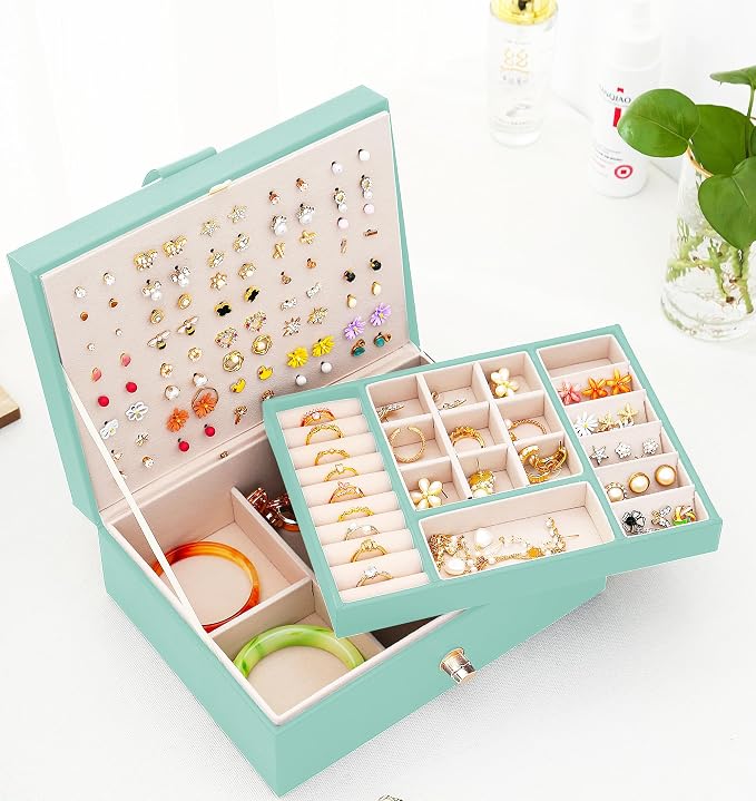 QBestry Girls Jewelry Box for Earrings Jewelry Organizer Box Teen Girls Earrings Organizer Jewelry Box Earring Holder Organizer Stud Earring Box for Girls Womens Jewelry Case Organizer Teal - Image 9