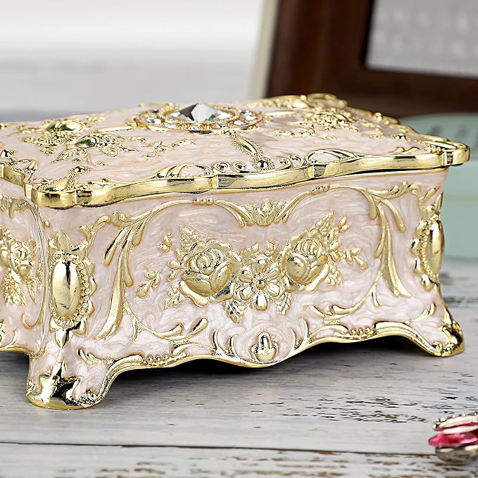 Hipiwe Vintage Jewelry Box, Small Enameled Trinket Box Organizer Rectangular Treasure Chest Box Jewelry Decorative box Keepsake Gift Box Case for Women,3.7x 2.7x 2 inch - Image 4