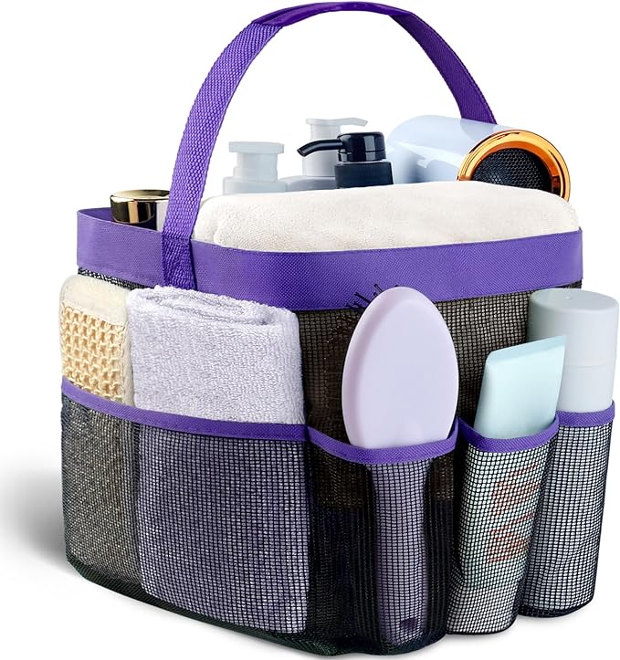 Attmu Mesh Shower Caddy Portable for College Dorm Room Camping Essentials, Shower Caddy Dorm with 9-Pockets, Large Capacity Hanging Basket Bathroom Bag for Toiletry, Swimming, Gym, Camp, Beach by Attmu