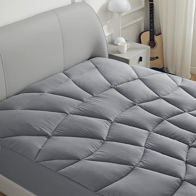 Sonive Queen Mattress Protector, Mattress Topper up to 21 Inches Deep Pocket Pad with 5-Zone Ergonomic Design, Soft Mattress Pad Microfiber Breathable Mattress Cover Machine Washable Grey