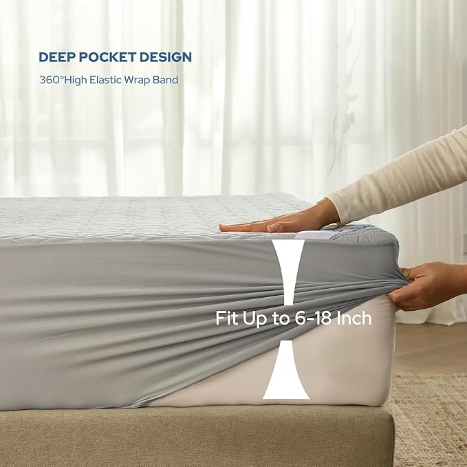 BEDLORE Waterproof Mattress Protector, Twin XL Size Mattress Pad with Deep Pocket 6"-15" Depth, Soft Dirt-Proof Double Bed Mattress Cover for Bedroom, College Dorm, Hotel (Light Gray)