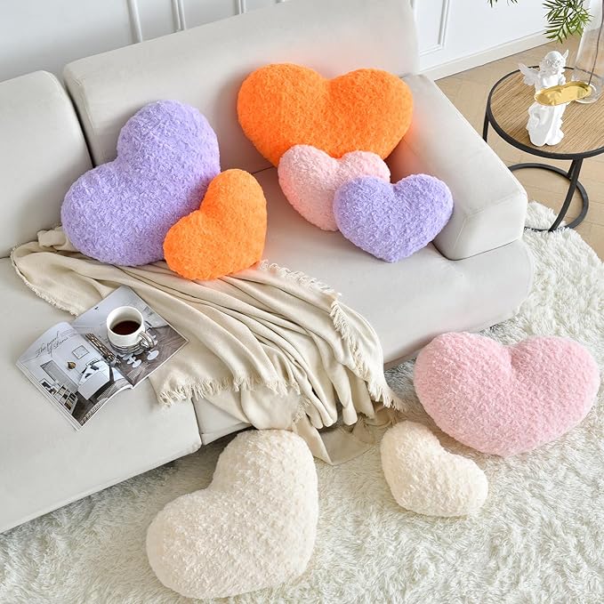 Heart Pillow, Soft Heart Shaped Pillow with Room Decorative Throw Pillows for Bed Couch Chair Sofa, Heart Shaped Cute Throw Pillow Cushion for Bedroom Living Room (Orange, Mini 12.9" x 9.8")