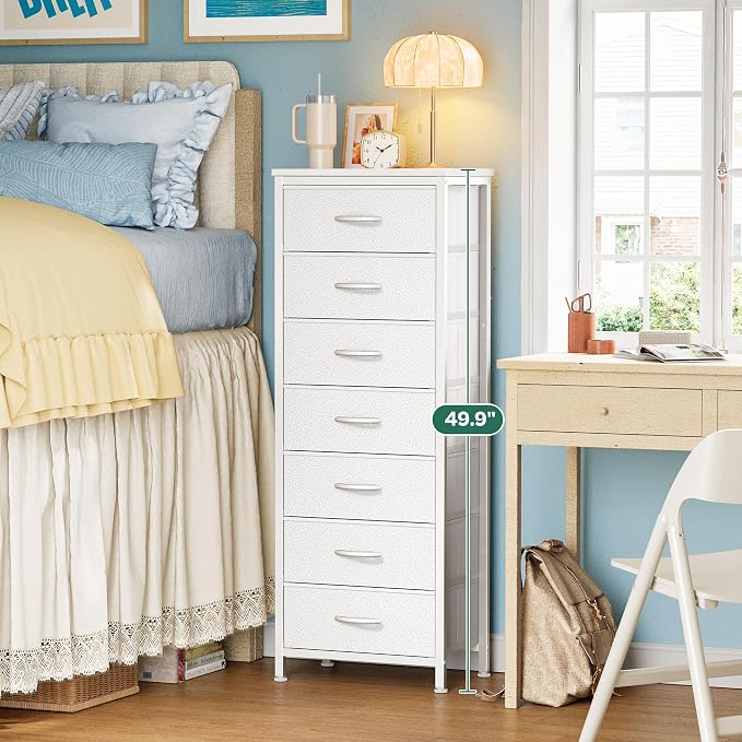 Huuger Tall Dresser for Bedroom, 7 Drawer Dresser & Chests of Drawers, Fabric Drawer for Closet, Bedroom, Night Stand, Metal Frame, Storage Tower with Fabric Bins, White - Image 3