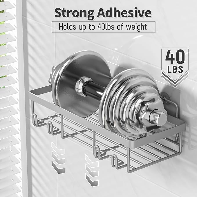 Liuoud 5 Pack Shower Caddy Organizer Rack Shelf for Inside Shower, Self Adhesive Bathroom Wall Storage Basket Rustproof Stainless Steel Large Capacity Shampoo Holder, Grey - Image 5