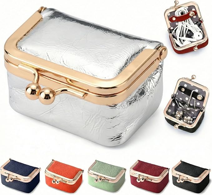 Zivyes Mini Jewelry Box Travel Small Coin Purse Organizer Case Genuine Leather Tiny Size (silver) by Zivyes