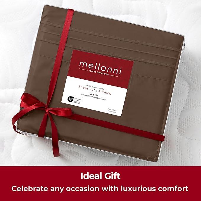 Mellanni Extra Deep California King Sheets - 4 PC Iconic Collection Bedding - Hotel Luxury, Ultra Soft, Cooling Bed Sheets - Wrinkle, Fade, Stain Resistant (Cal King, Brown)