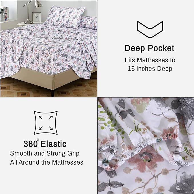 RUVANTI 100% Cotton Sheets – Twin Size Percale Bedding, Cooling & Breathable Floral Design, Durable with a Crisp, Soft & Comfortable Feel, 16" Deep Pocket, 3-Piece Set, Dandelion Field