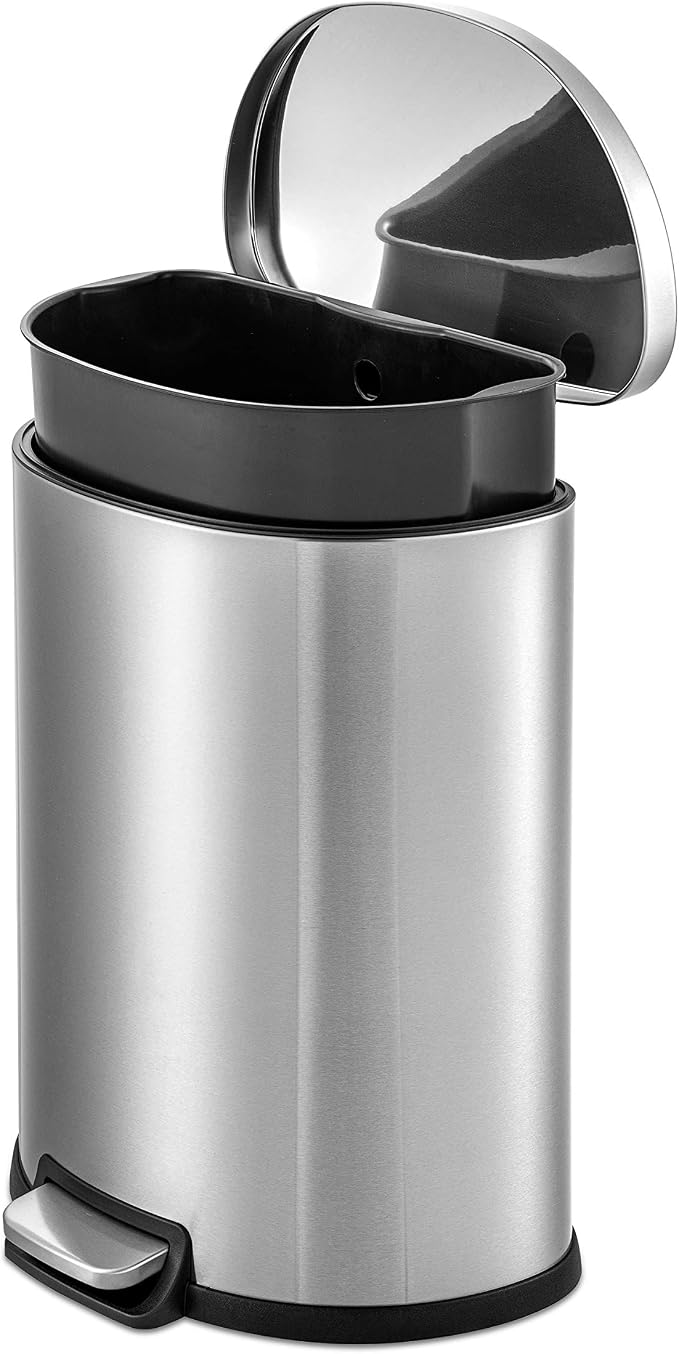 QUALIAZERO 50L/13Gal Heavy Duty Hands-Free Stainless Steel Commercial/Kitchen Step Trash Can, Fingerprint-Resistant Soft Close Lid Trashcan, 13Gal, D Shape - Image 5