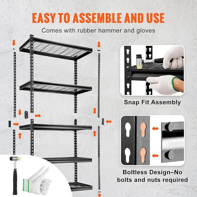 VEVOR Storage Shelving Unit, 5-Tier Adjustable, 2000 lbs Capacity, Heavy Duty Garage Shelves Metal Organizer Wire Rack, Black, 36" L x 16" W x 72" H for Kitchen Pantry Basement Bathroom Laundry Closet - Image 6