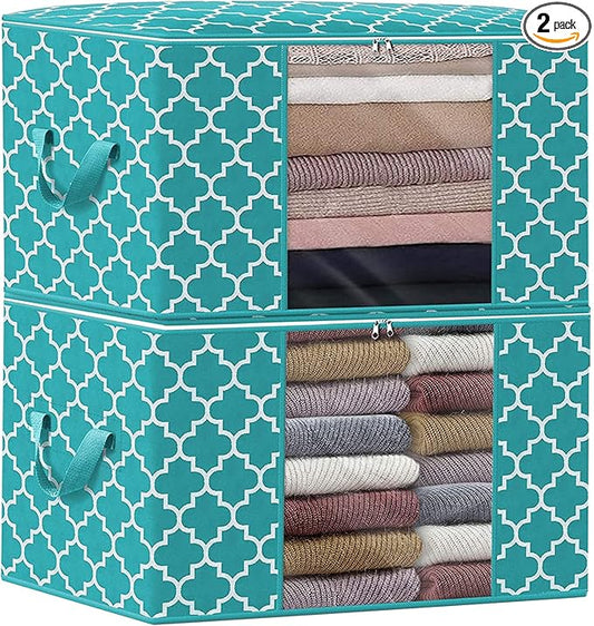 WISELIFE Storage Bags 100L 2-Pack Large Blanket Clothes Organization and Storage Containers for Bedding, Comforters, Foldable Organizer with Reinforced Handle, Clear Window, Sturdy Zippers,Green