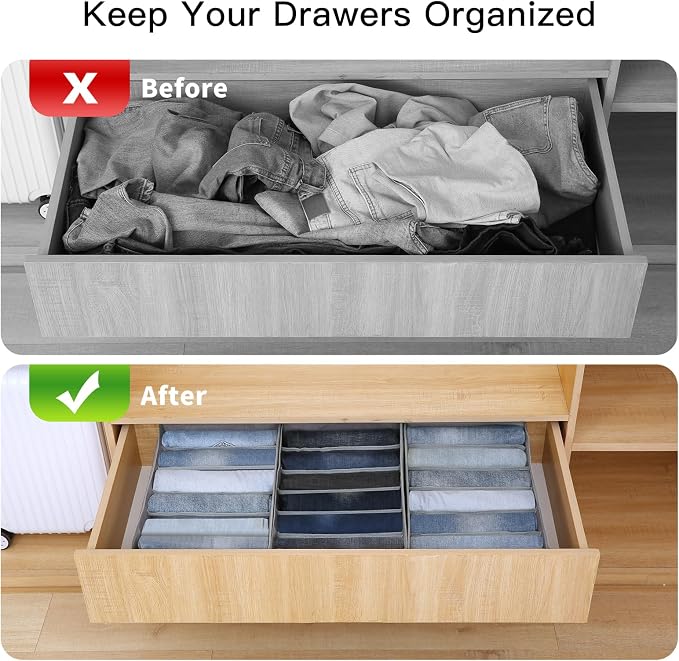 Qozary Jeans Pants Organizer for Closet, 4 Pack Drawer Organizers for Clothing, 6 Grids Wardrobe Clothes Organizer, Jean Organizer for Closet, Deep Drawer, Clothes Organizer for Shirts, Legging - Image 2