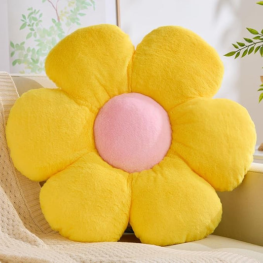 CANGHI Yellow Flower Pillow 19.68 inch Flower Shaped Throw Pillows Daisy Plush Pillow Floor Pillows Seat Cushion Cute Aesthetic Decorative Throw Pillows for Bed Home Sofa Chair Couch Decor