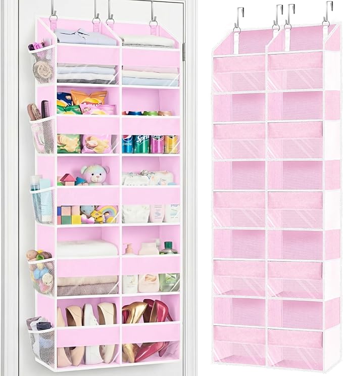 Ofiray-home Pink Over The Door Organizer 5 Tiers, Extra Large Behind Door Storage of 10 Compartments, 50 lbs Weight Capacity Over The Door Storage for Closet, Diaper Organizer by Ofiray-home