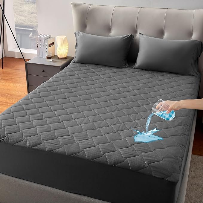 SLEEP ZONE Waterproof Mattress Protector Pad Twin XL Machine Washable, Breathable Mattress Topper with Deep Pockets, All-Season Use, Hotel Quality (Twin XL, Grey)