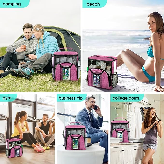 Attmu Portable Shower Caddy College Tote Bag, Quick Dry Hanging Toiletry Bag, Large Capacity Mesh Shower Caddy Portable for College Dorm Room Essentials for Boys and Girls for Bath Camping (Pink) - Image 6