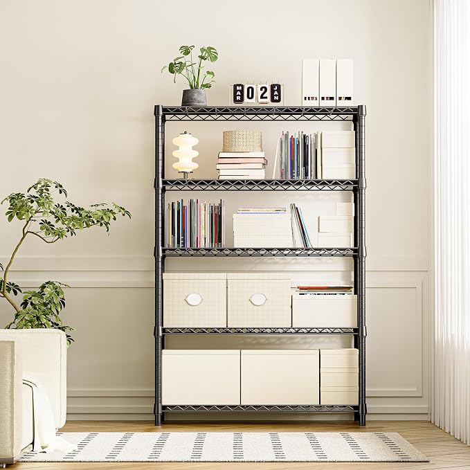 IZEUK 5-Tier Heavy Duty Metal Storage Shelving Unit (Black, 17.7" D x 47.2" W x 72.3" H, 1750 lbs Capacity), Adjustable Steel Wire Rack Shelf Organizer for Garage, Kitchen, Basement, Laundry, Office - Image 7