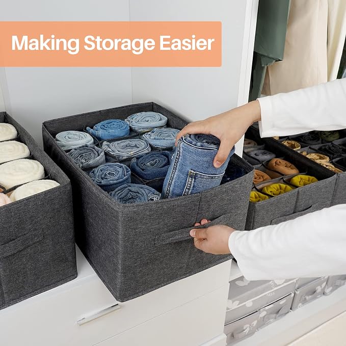 EASEVE 4Pcs Closet Organizers and Storage Bins for Clothes - 12 Cell Drawers Organizer Grid Storage Box for Jeans Pants Sweater T-shirts, Wardrobe Shelf Dividers Closets Organization - Image 6