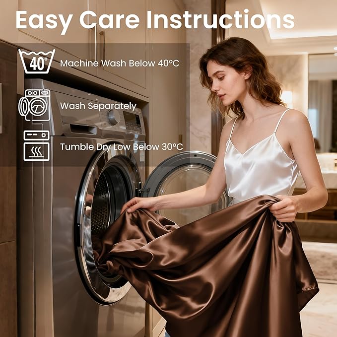 Love's cabin Full Size Satin Sheet Sets - 4 Piece Brown Silky Satin Sheet Set Full with Deep Pocket, Luxury Silk Feel Satin Bed Sheets Full Bedding Set (1 Flat Sheet,1 Fitted Sheet,2 Pillow Cases)