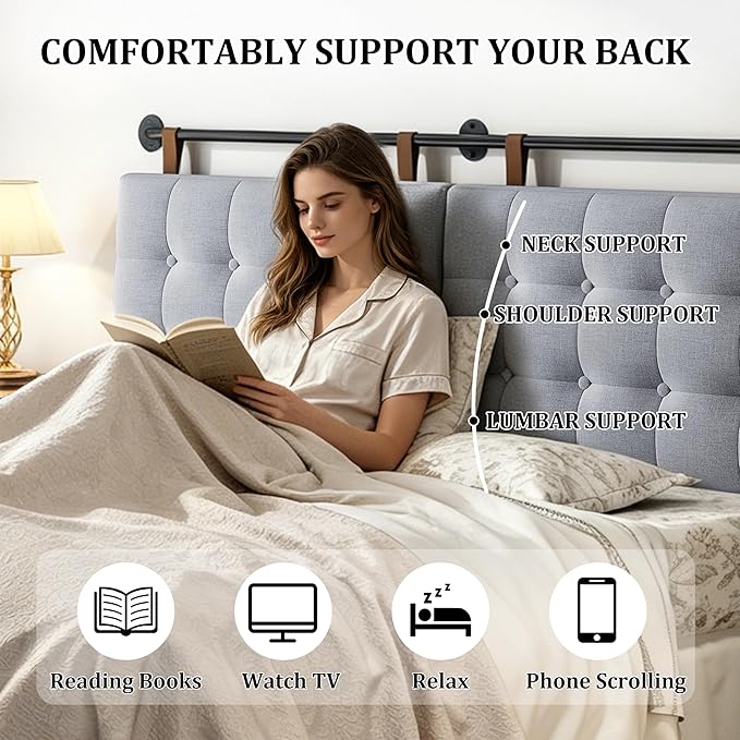BSHOMGI King Headboard Headboards for Adjustable Beds Backboard Wall Mounted Headboard with Gray Button Tufting Hanging Head Board for Bedroom(Gray, King)