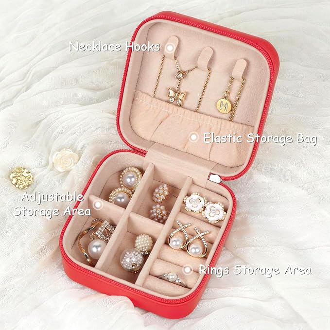 MFXIP Travel Jewelry Case Small Jewelry Box Jewelry Organizer Storage Case Portable PU Leather Mini Jewelry Travel Case for Girls Womens Earring, Necklace, Rings,Bracelets - Image 3