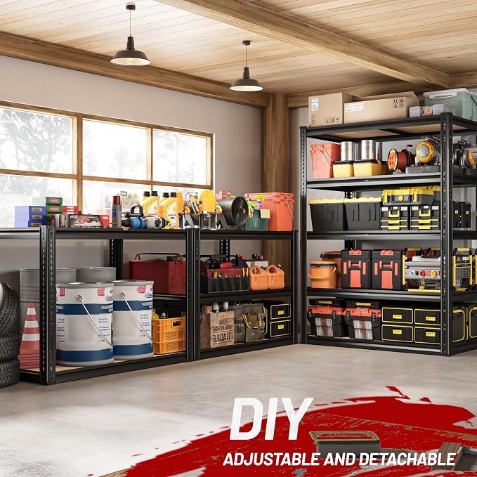 ROOMFAVE 2250LBS Storage Shelves Heavy Duty 5 Tier Garage Storage Shelving, Adjustable Metal Shelving Unit Utility Rack Shelf for Warehouse, Pantry, Closet, 72" H x 35.56" W x 16" D, Black.2PCS - Image 6