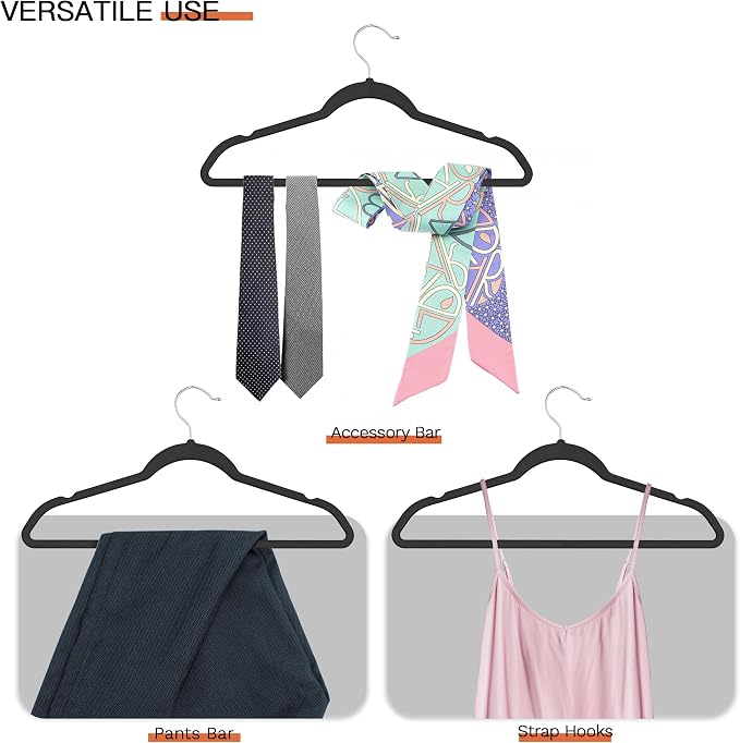 Black Velvet Hangers 20 Pack, Slim Space Saving Suit Hangers for Closet Organizer, Rotating Silver Hook, Non Slip Clothes Felt Hanger Heavy Duty for Coat,Shirt, Pants, Camisole, Dress - Image 6