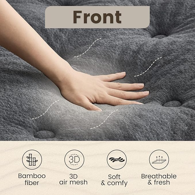 QUIETSEA Reversible Sofa Queen Mattress Topper Egg Crate Memory Foam Mattress Topper, Bamboo Viscose Mattress Pad Sofa Queen, Waterproof Mattress Cover with Deep Pocket up to 21" (60" x 72", Grey)