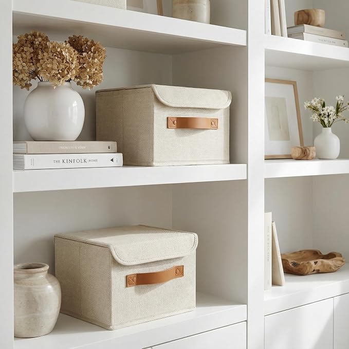 Decorative Linen Storage Boxes with Lids - Spacious Set of 2 Organizer Bins for Your Home Decor - The Perfect Small Container to Safely Store Photos, Documents and Memory Box Keepsakes in Style - Image 8