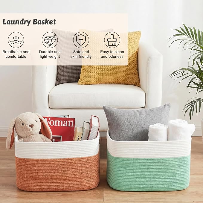 Artfeel Blanket Basket,Rectangle Woven Baskets for Storage,65L Laundry Basket for Decorative Nursery Blanket,Toys,Dirty Clothes and Magazine in Shelves,Baby Room,and Living Room - Image 6