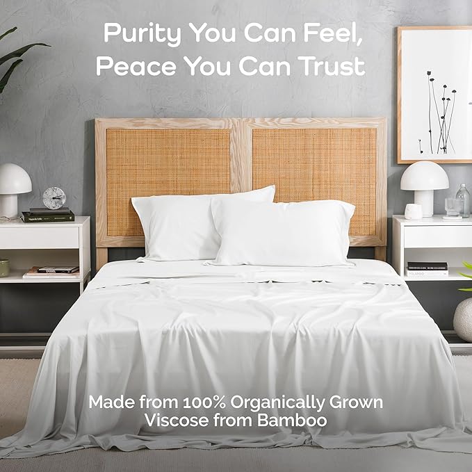 Viscose Bamboo Bed Sheets Full Sizes 4PC Set - Cooling Bedding for Hot Sleepers with Moisture Wicking Technology - Silky Soft 16 Inch Deep Pocket - White 54"x75"