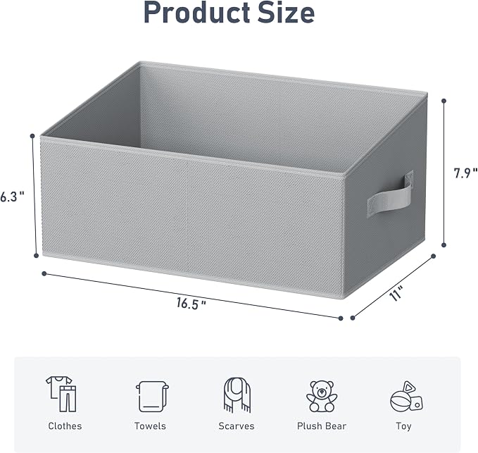 DIMJ Closet Storage Bins 6 Pack - Fabric Storage Baskets for Shelves, Large Clothes Organizers with Handles, Trapezoid Shelf Organization Storage Cubes for Purse, Toys, Books, Towel, Clothes - Image 2