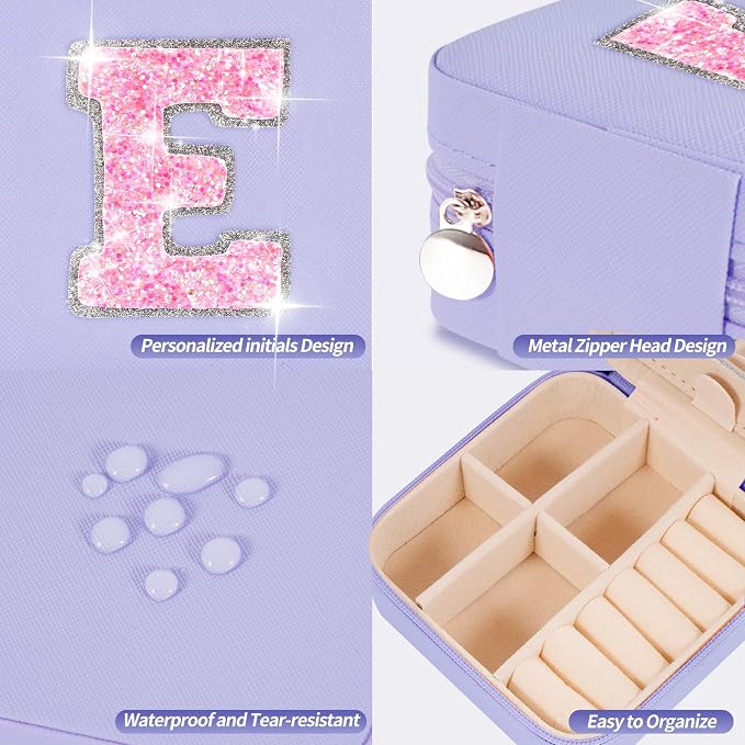 Uygafly Travel Essentials for Women - Travel Accessories Travel Stuff,Mini Jewelry Organizer Jewelry Case for Traveling,Cute Personalized Jewelry Box,Birthday Gifts for Girls Women | Lavender,E - Image 4