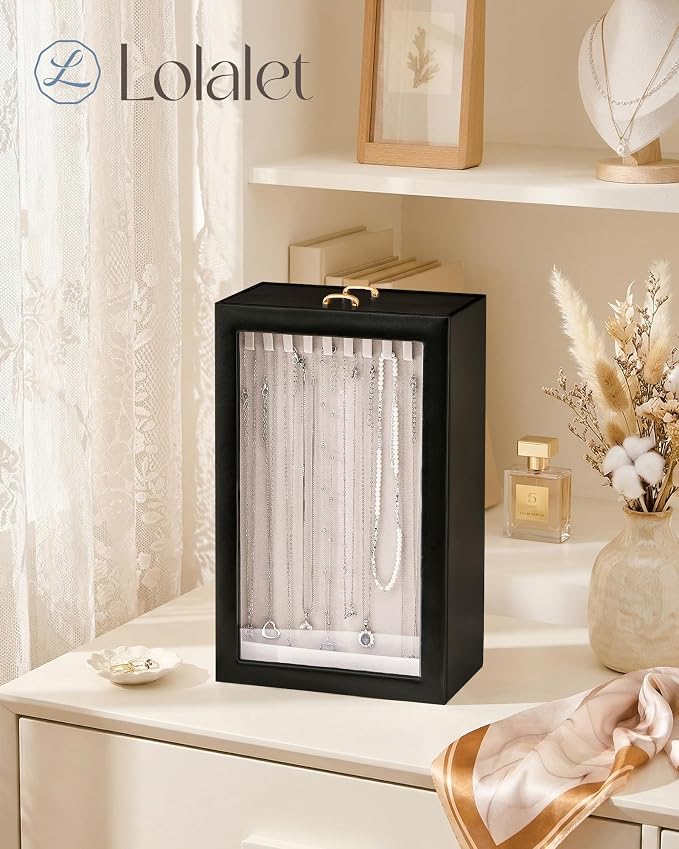 Lolalet Upgraded Double-Sided Hanging Necklace Organizer Box, Jewelry Display Case with Double-Sided Clear Window for Necklaces Bracelets, Tangle-Free Necklace Storage Box, Mothers Day Gift - Image 4